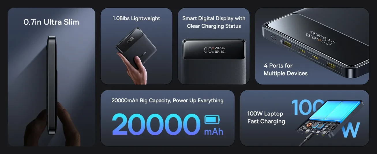 Baseus Blade H1 20000mAh 100W juoda aprašymas - Prekės nuotrauka