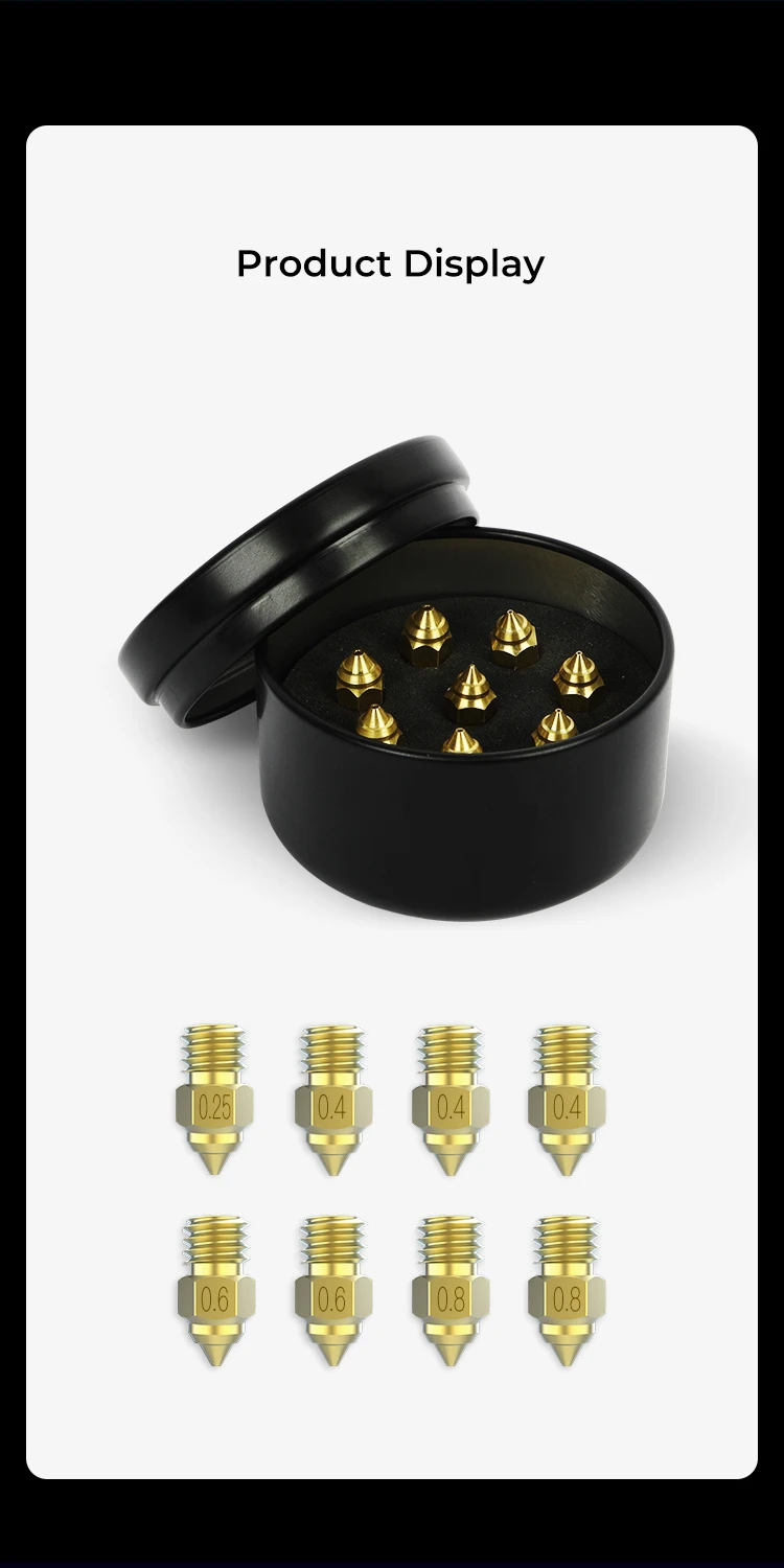 Purkštukų komplektas MK8 tipo žalvariniai (1x0.25mm, 3x0.4mm, 2x0.6mm, 2x0.8mm) CREALITY aprašymas - Prekės nuotrauka