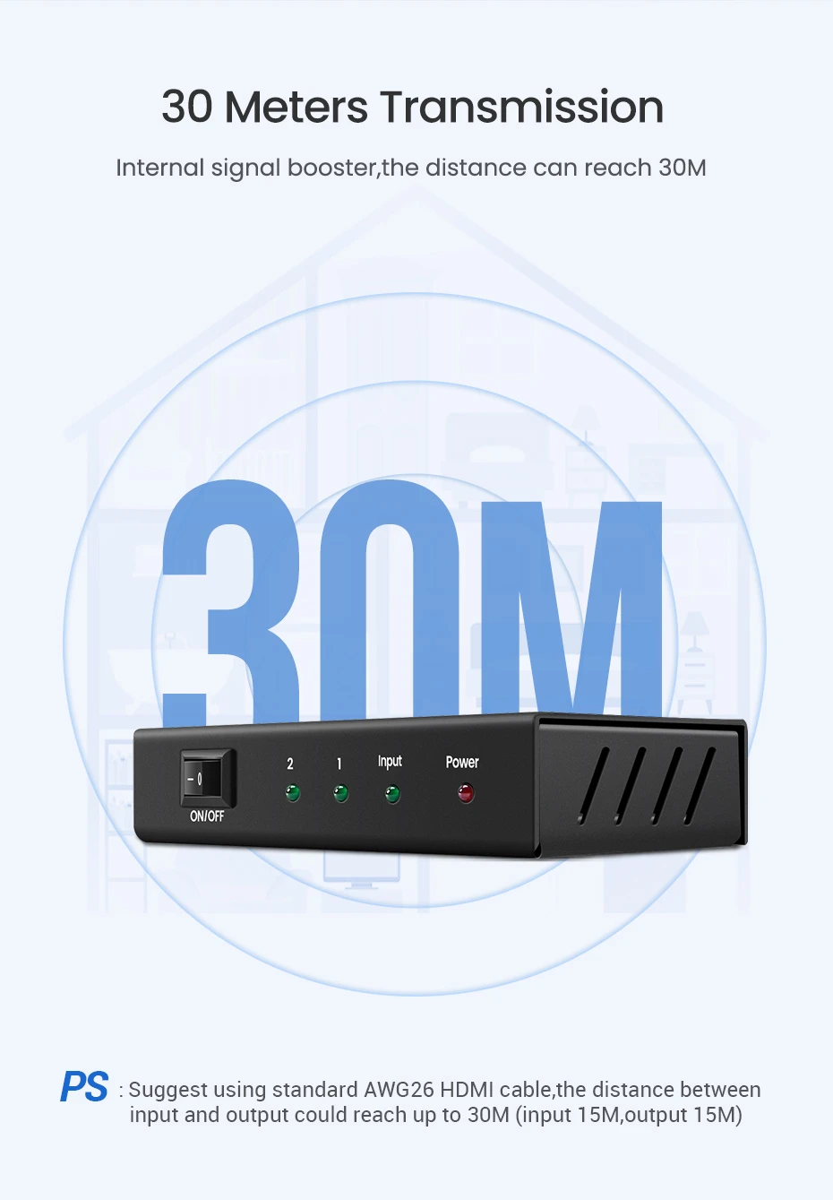Ugreen Šakotuvas HDMI 1.4 4K 30Hz (1 įėjimas -> 2 išėjimai) aprašymas - Prekės nuotrauka