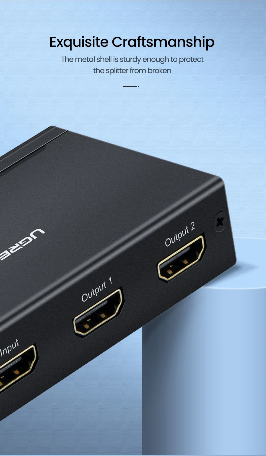 Ugreen Šakotuvas HDMI 1.4 4K 30Hz (1 įėjimas -> 2 išėjimai) aprašymas - Prekės nuotrauka