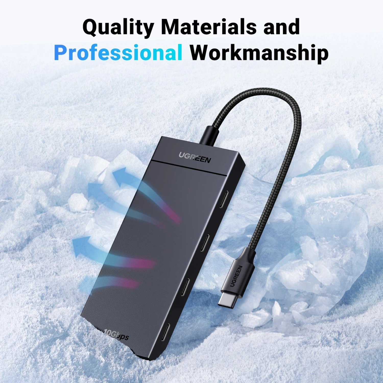 Ugreen Šakotuvas USB-C 4 prievadų (USB-C 3.2 Gen2) 30cm, juodas aprašymas - Prekės nuotrauka