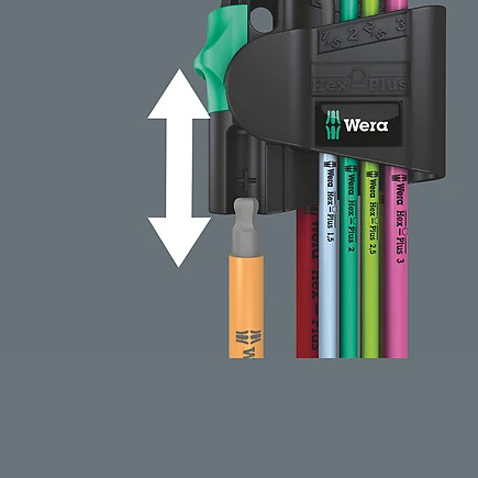 Šešiakampių L-Formos raktų rinkinys suapvalintu galu Wera BlackLaser Multicolour 950 SPKL/7vnt, 1,5-6mm aprašymas - Prekės nuotrauka