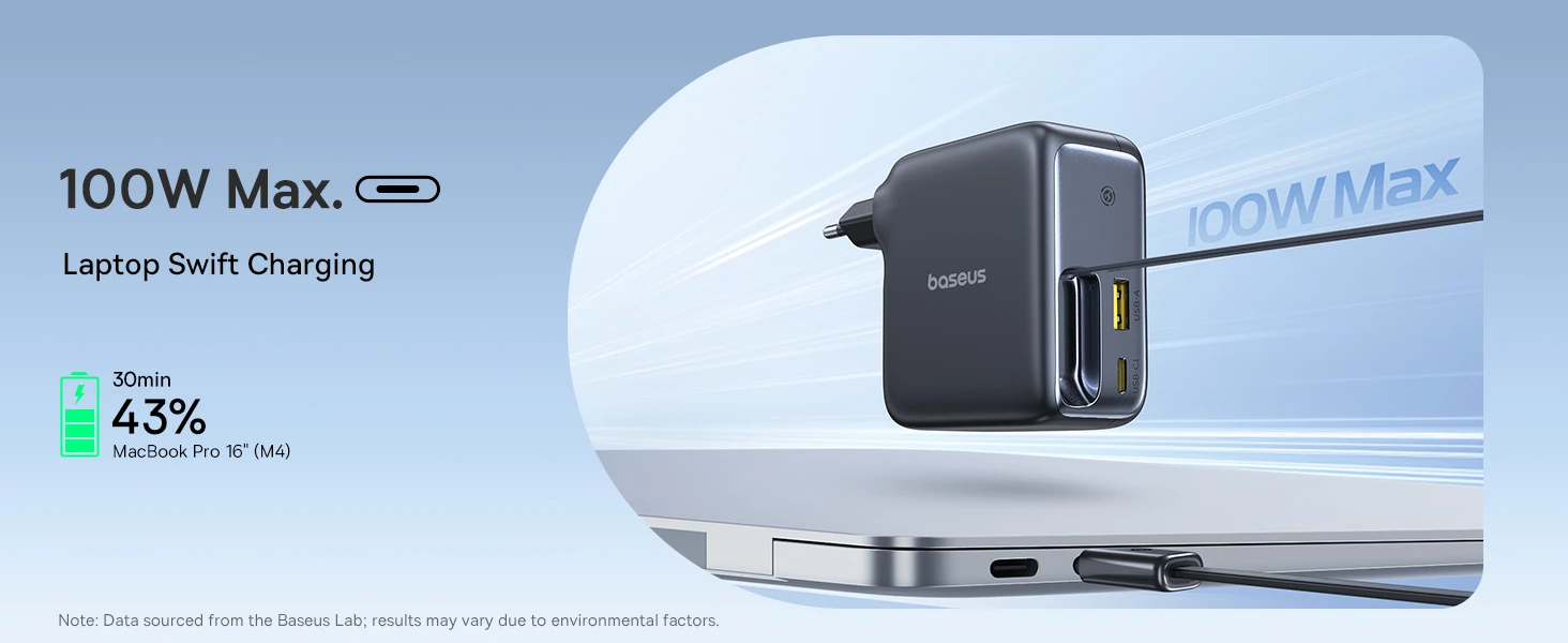 Baseus EnerCore CJ11 100W su portami USB-A oraz USB-C i ze zwijanym kablem USB-C - juoda aprašymas - Prekės nuotrauka