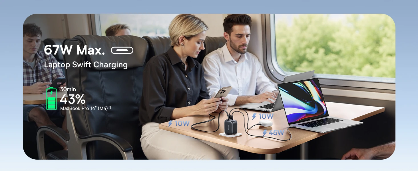 Baseus Sieninis įkroviklis EnerCore CJ11 67W 2xUSB-C su ištraukiamu USB-C kabeliu 0.8m, juodas aprašymas - Prekės nuotrauka