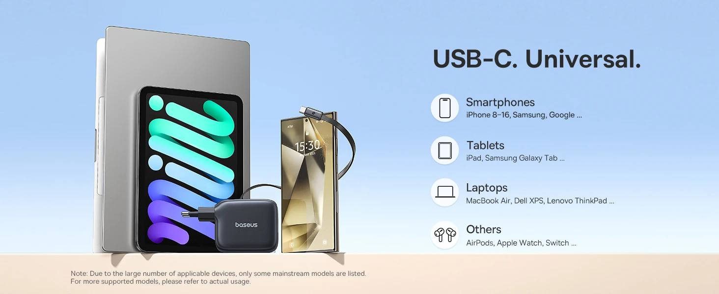 Baseus Sieninis įkroviklis EnerCore CJ11 67W 2xUSB-C su ištraukiamu USB-C kabeliu 0.8m, juodas aprašymas - Prekės nuotrauka