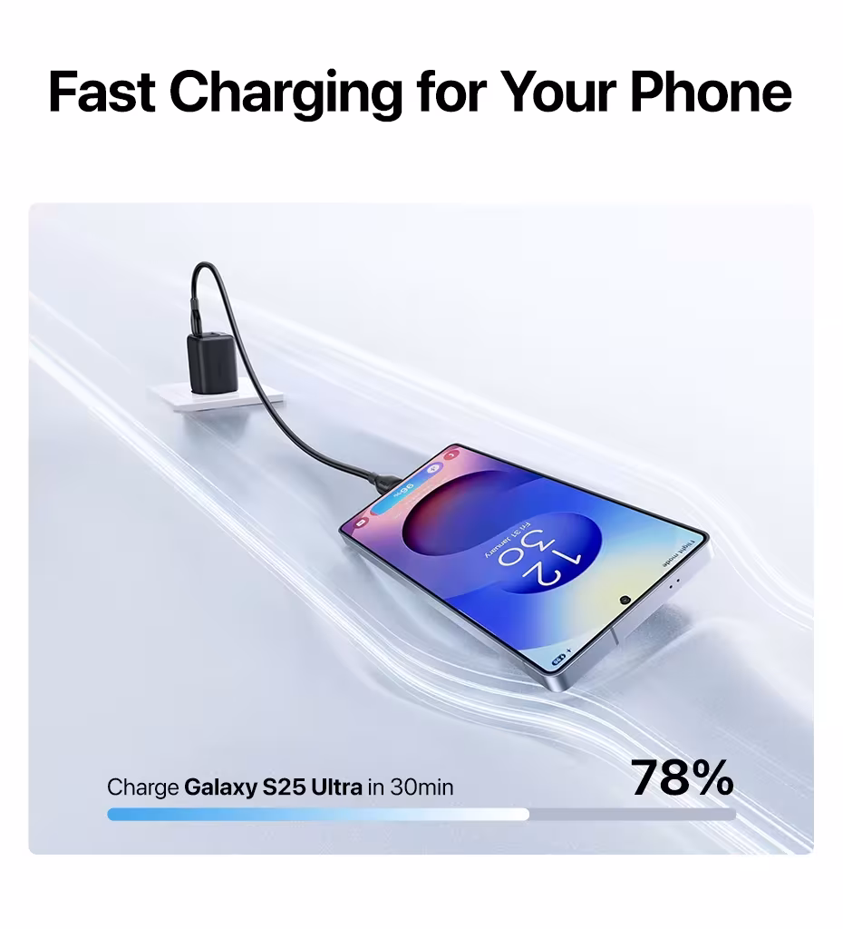 Baseus Sieninis įkroviklis EnerFill FE22 45W 2xUSB-C QC PD su USB-C kabeliu 1m, juodas aprašymas - Prekės nuotrauka