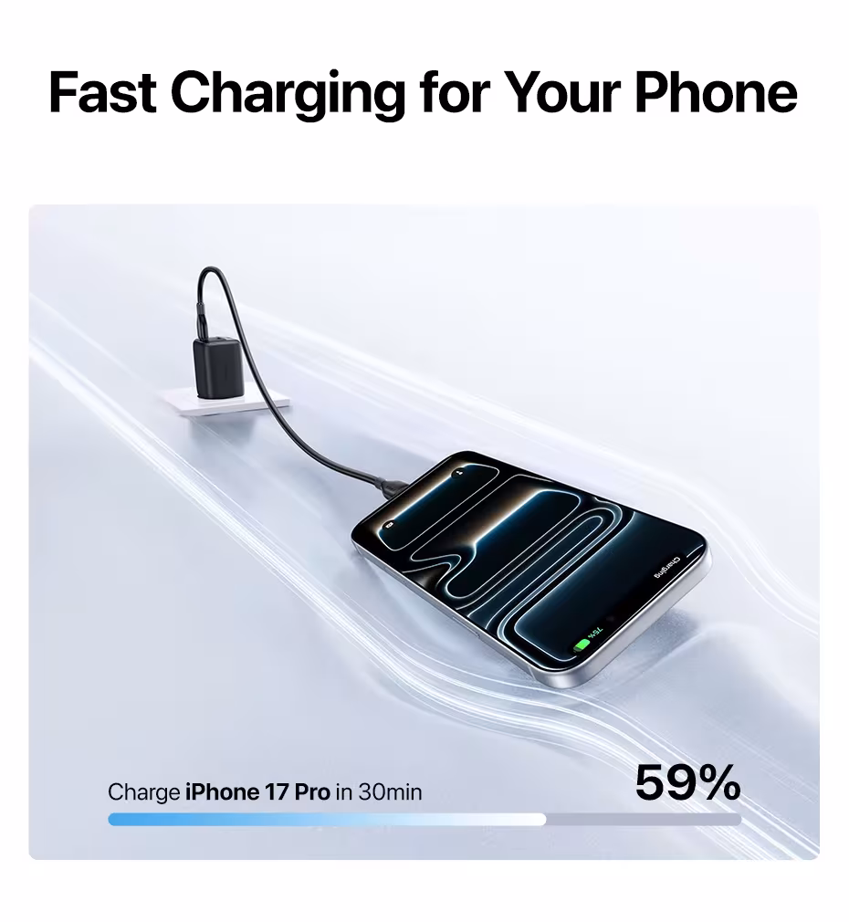 Baseus Sieninis įkroviklis EnerFill FE22 45W 2xUSB-C QC PD su USB-C kabeliu 1m, juodas aprašymas - Prekės nuotrauka