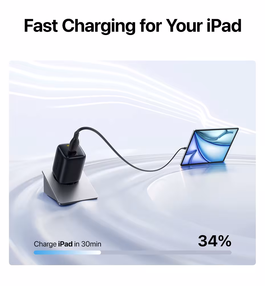 Baseus Sieninis įkroviklis EnerFill FE22 45W 2xUSB-C QC PD su USB-C kabeliu 1m, baltas aprašymas - Prekės nuotrauka