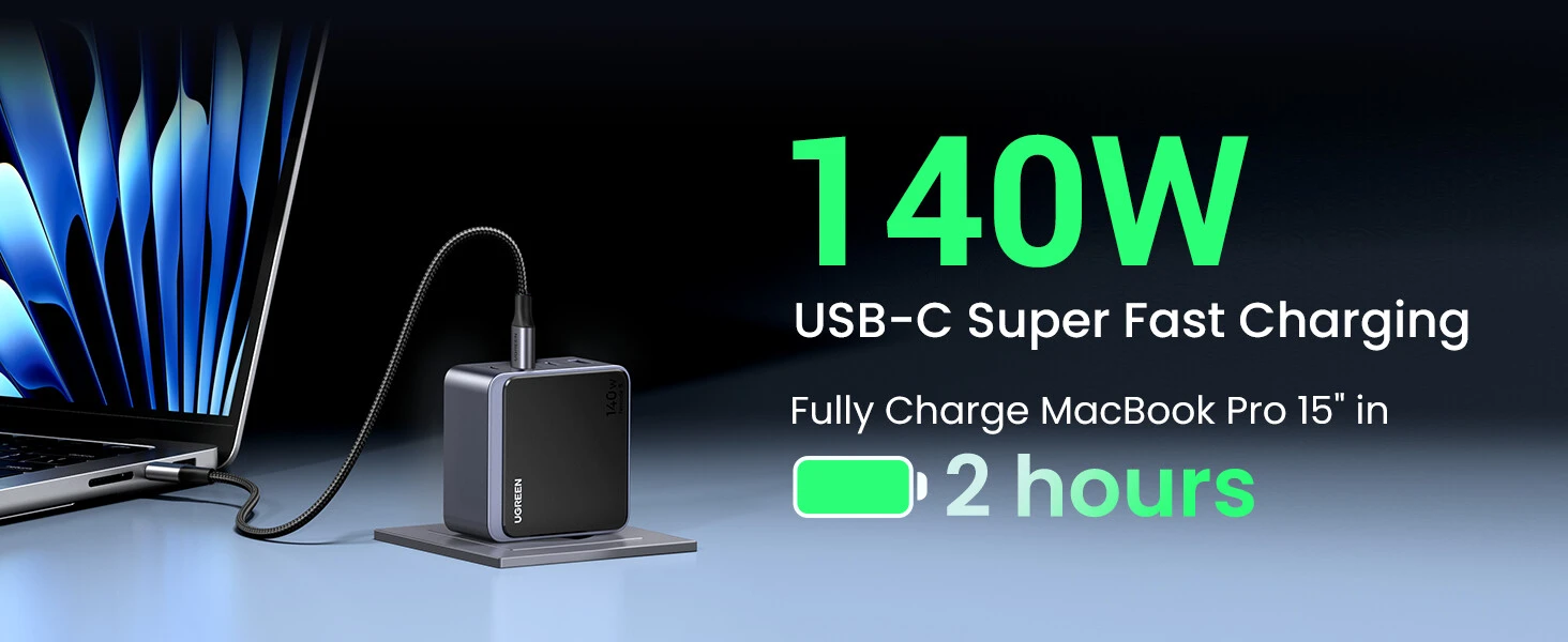 Ugreen Nexode S 140W, GaN, 3x USB-C + USB (pilka) aprašymas - Prekės nuotrauka