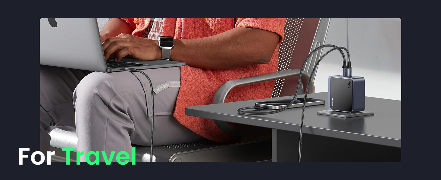 Ugreen Nexode S 140W, GaN, 3x USB-C + USB (pilka) aprašymas - Prekės nuotrauka