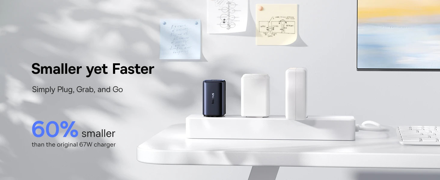 Baseus Sieninis įkroviklis PicoGo AE11 67W USB-A + 2xUSB-C QC PD, juodas aprašymas - Prekės nuotrauka