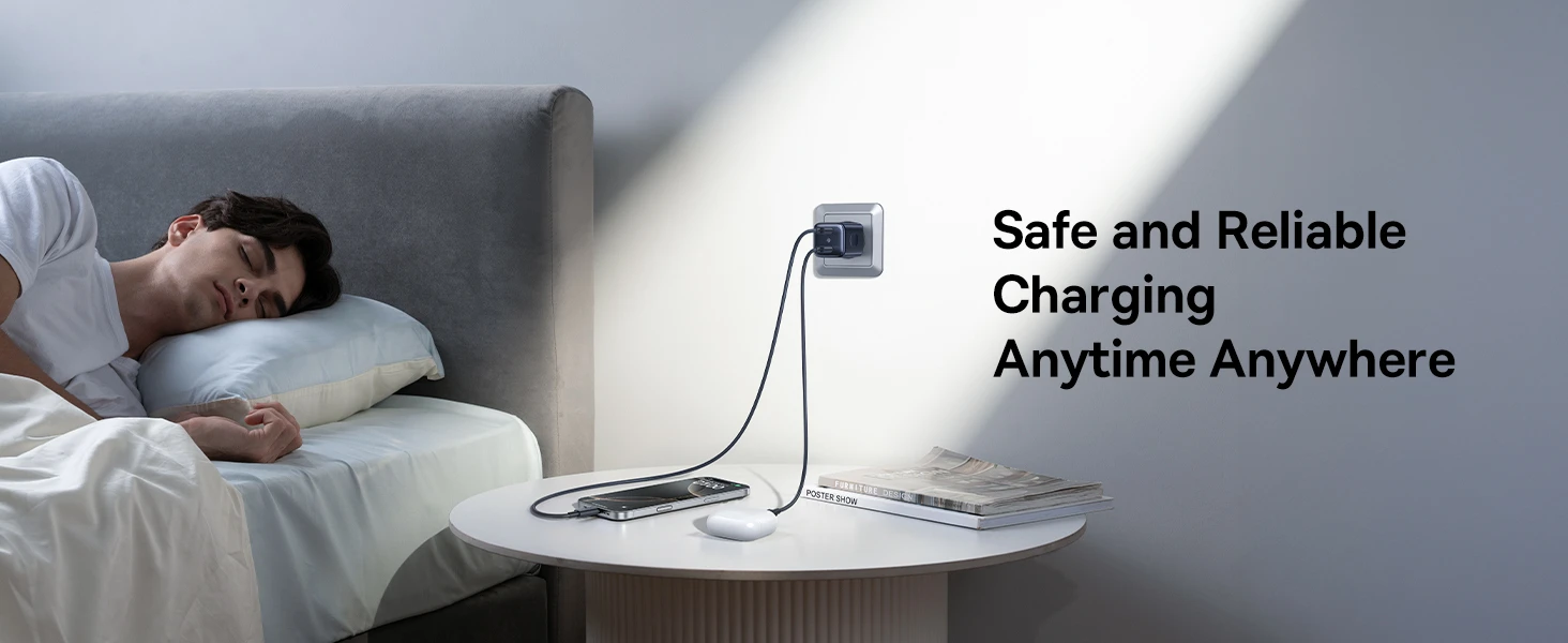 Dėklas Baseus Sieninis įkroviklis PicoGo AN13 45W 2xUSB-C PD3.0, juodas aprašymas - Prekės nuotrauka