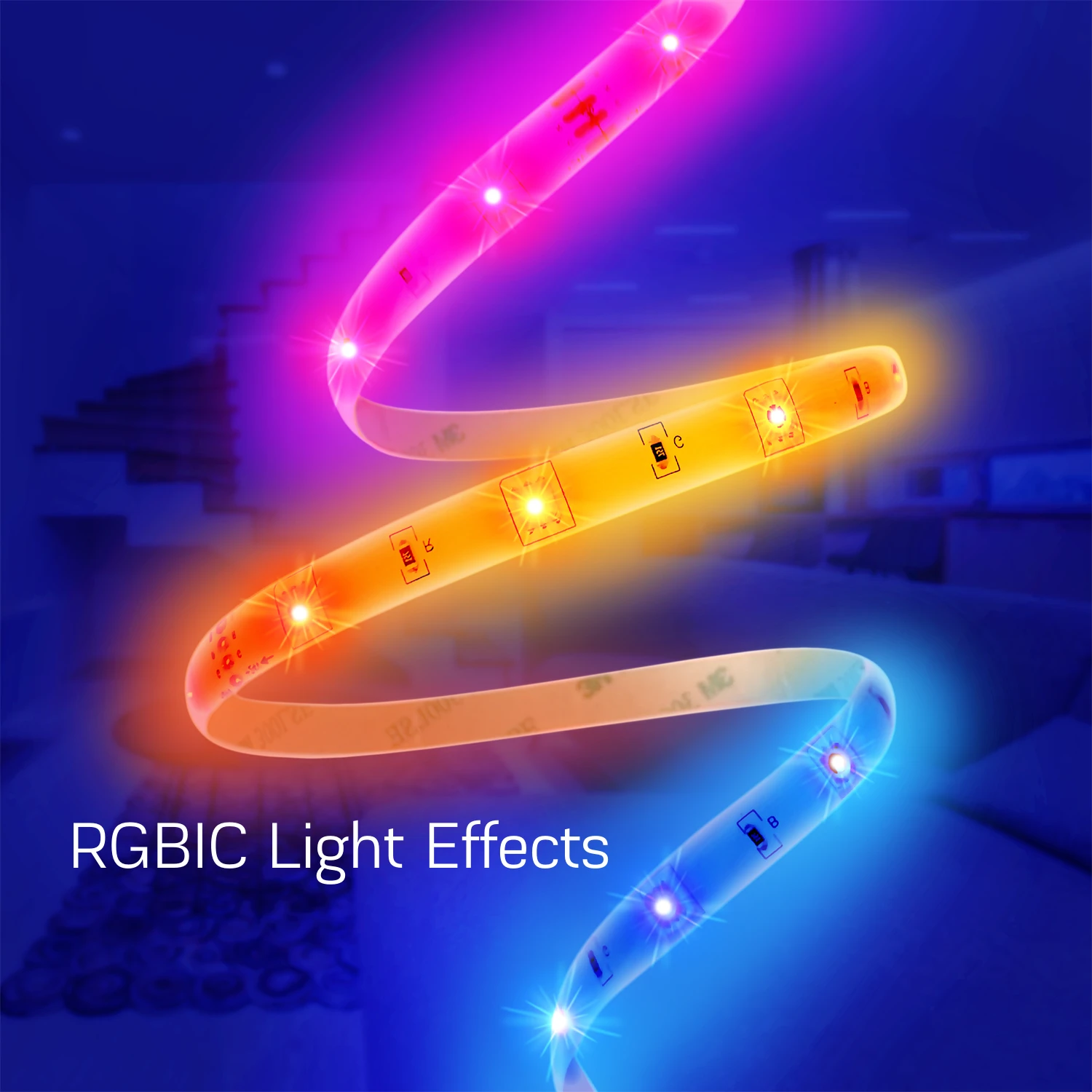 Skaitmeninės LED juostos komplektas su Wi-Fi valdikliu ir maitinimo šaltiniu, RGB IC, 5m, 24W, TUYA / Smart Life, NOUS aprašymas - Prekės nuotrauka