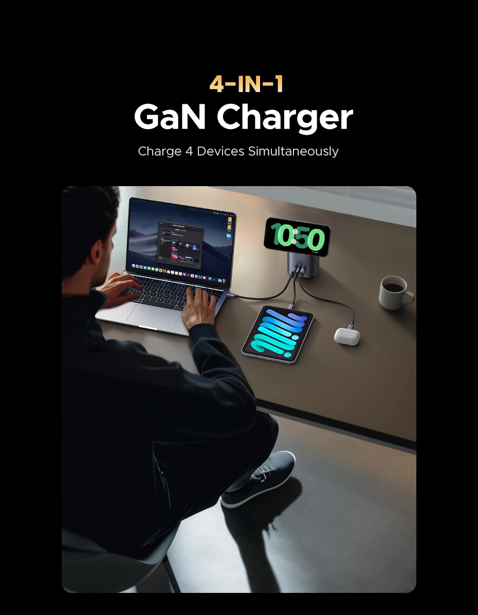 Ugreen X555 USB + 2x USB-C, 65W, GaN aprašymas - Prekės nuotrauka