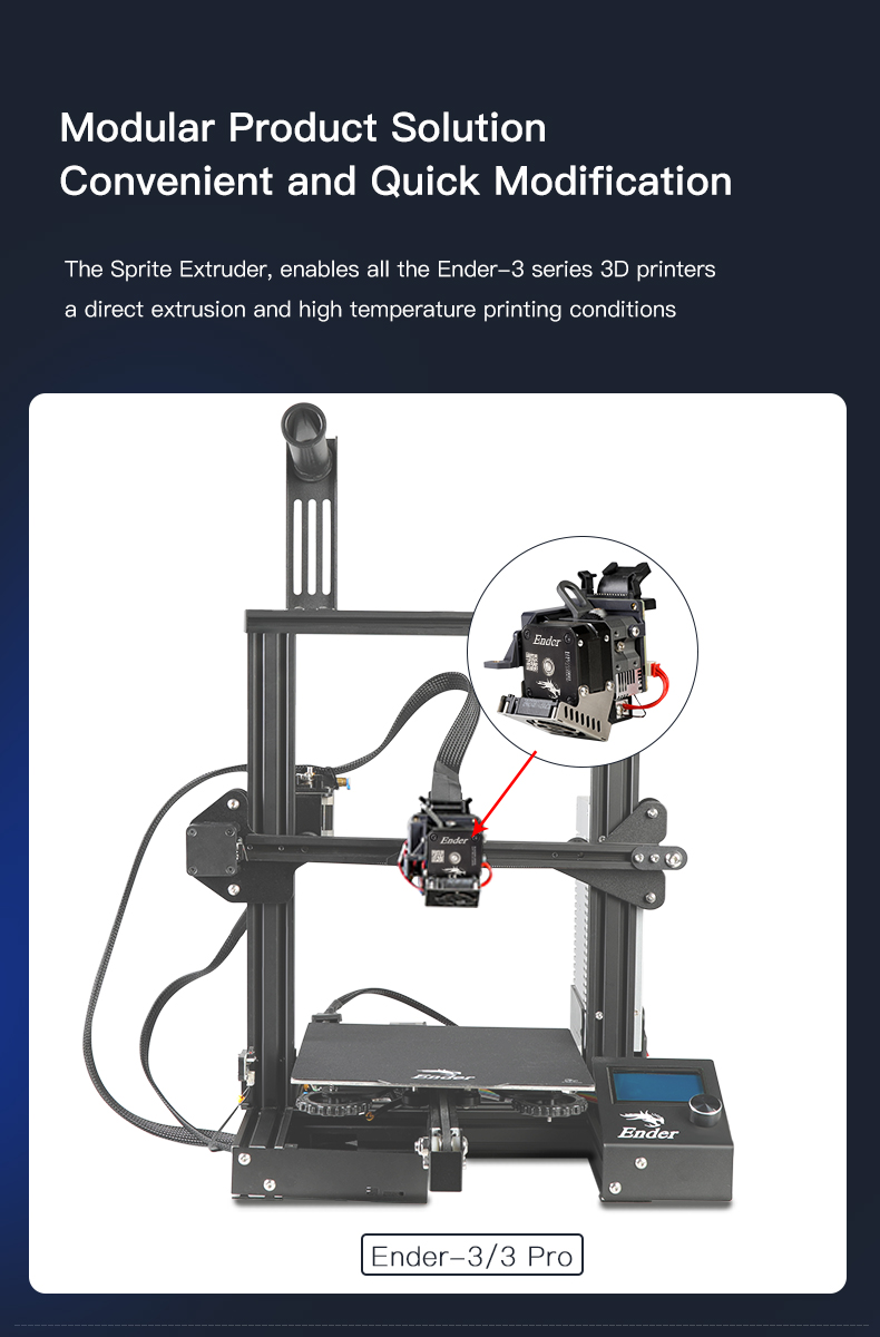Tiesioginio gijos padavimo ekstruderis Sprite Pro (tinkantis Ender-3 / Pro / V2) CREALITY aprašymas - Prekės nuotrauka