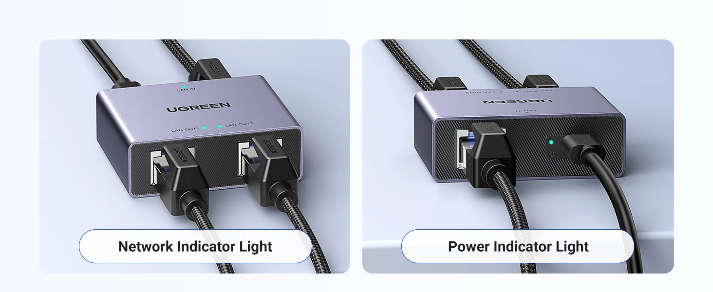 Ugreen Tinklo daliklis ekranuotas RJ45 -> 2xRJ45 (8P8C) Gigabit, pilkas aprašymas - Prekės nuotrauka
