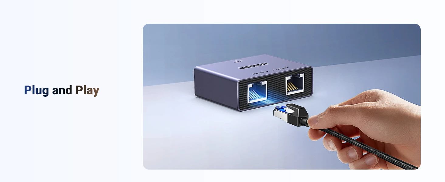 Ugreen Tinklo daliklis ekranuotas RJ45 -> 2xRJ45 (8P8C) Gigabit, pilkas aprašymas - Prekės nuotrauka