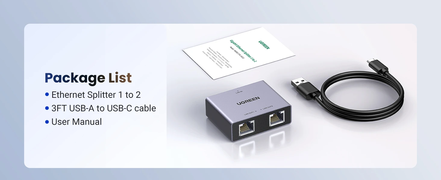 Ugreen Tinklo daliklis ekranuotas RJ45 -> 2xRJ45 (8P8C) Gigabit, pilkas aprašymas - Prekės nuotrauka