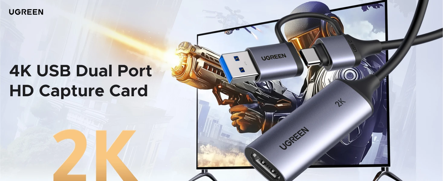 Ugreen Vaizdo įrašymo adapteris 2K@30Hz HDMI -> USB-A/USB-C aprašymas - Prekės nuotrauka