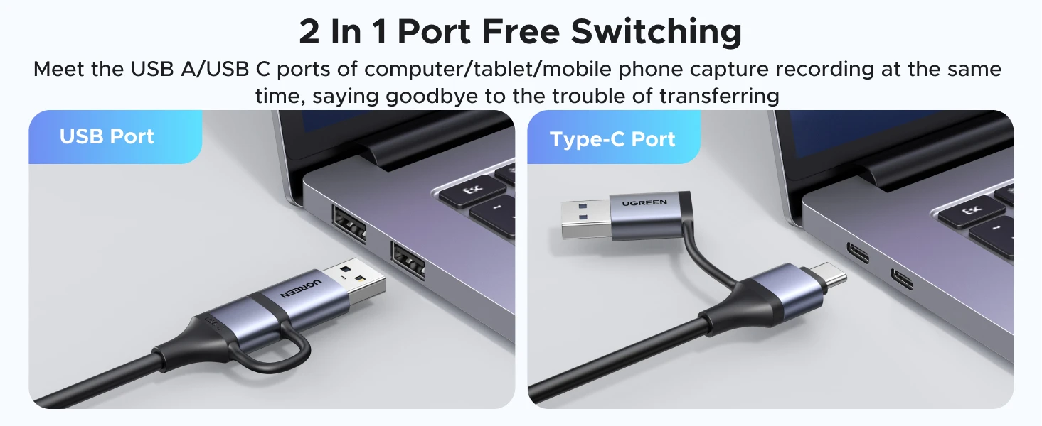 Ugreen Vaizdo įrašymo adapteris 2K@30Hz HDMI -> USB-A/USB-C aprašymas - Prekės nuotrauka