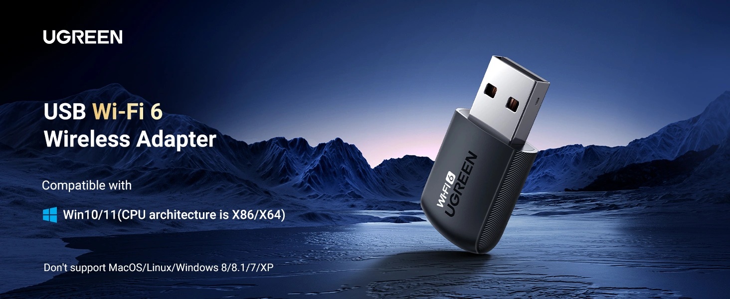 Ugreen Wi-Fi USB-A adapteris 2.4GHz 287Mb/s + 5GHz 600Mb/s, juodas aprašymas - Prekės nuotrauka
