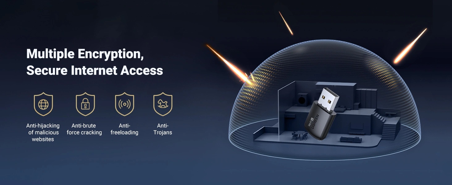 Ugreen Wi-Fi USB-A adapteris 2.4GHz 287Mb/s + 5GHz 600Mb/s, juodas aprašymas - Prekės nuotrauka