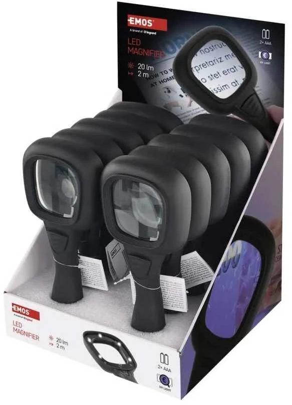 Emos Rankinis didinamasis stiklas, lupa su pašvietimu ir UV, 20lm, 5x LED + 1x UV, 1vnt.