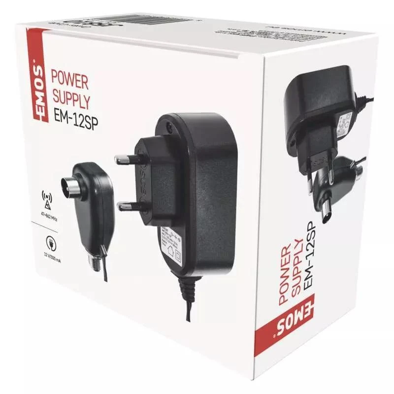 Emos TV antenai maitinimo šaltinis 12V 0.3A, sieninis, stabilizuotas su TV kištukas - F lizdais