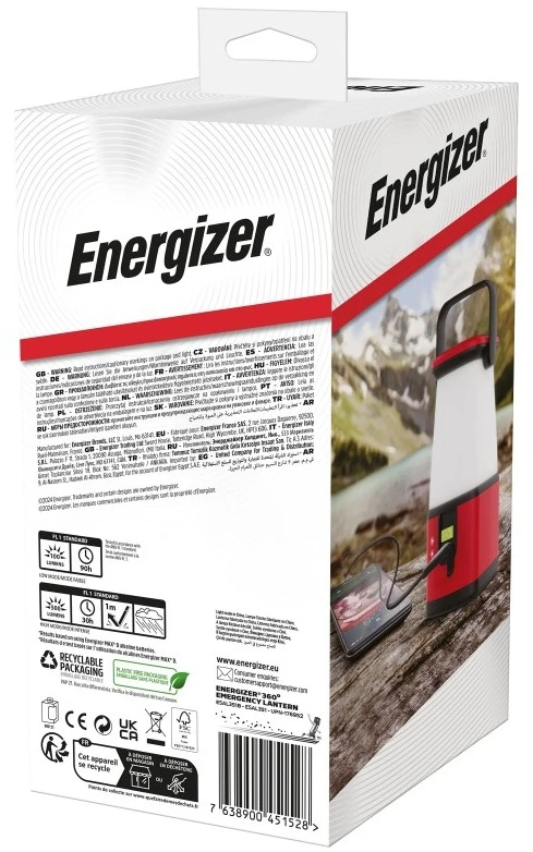 Energizer 500lm žibintas Camping ESAL351 3xAA / 3xD, gali įkrauti įrenginius per USB