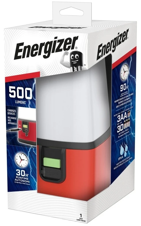 Energizer 500lm žibintas Camping ESAL351 3xAA / 3xD, gali įkrauti įrenginius per USB