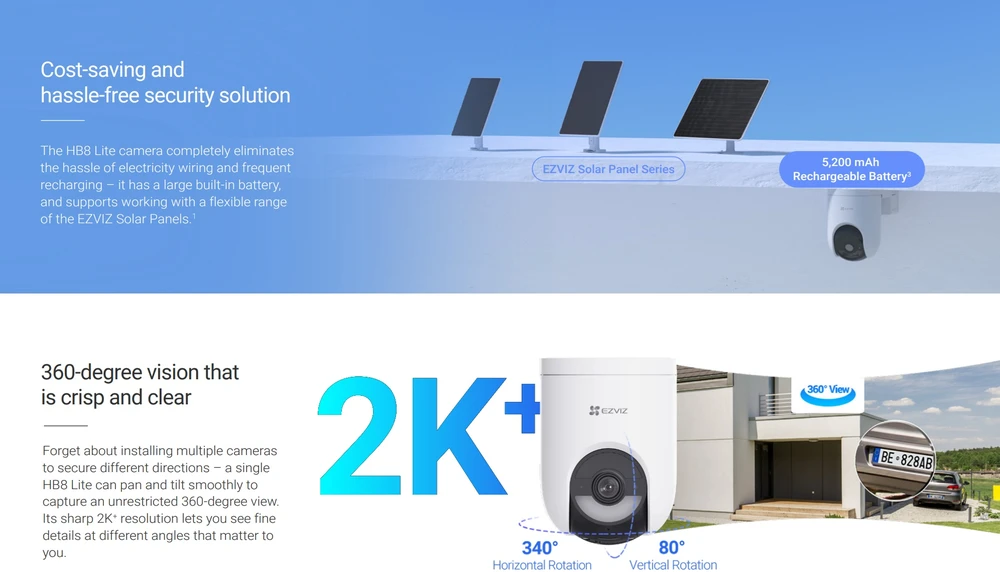 EZVIZ CS-HB8c lauko akumuliatorinė valdoma kamera su saulės panelės komplektu (Type-C, 4 MP, 4 mm)
