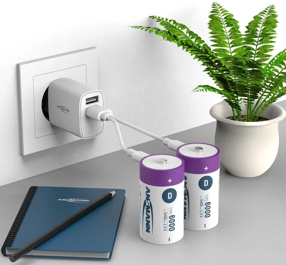 Įkraunamos D 6000mAh baterijos su USB laidu