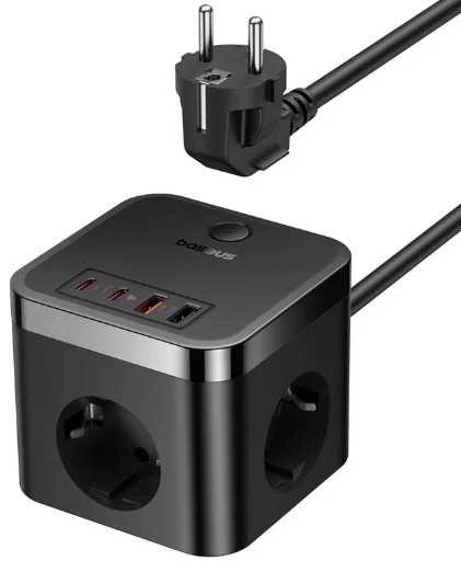 Baseus PowerCombo universalus maitinimo blokas, juodas, skirtas vidaus patalpoms