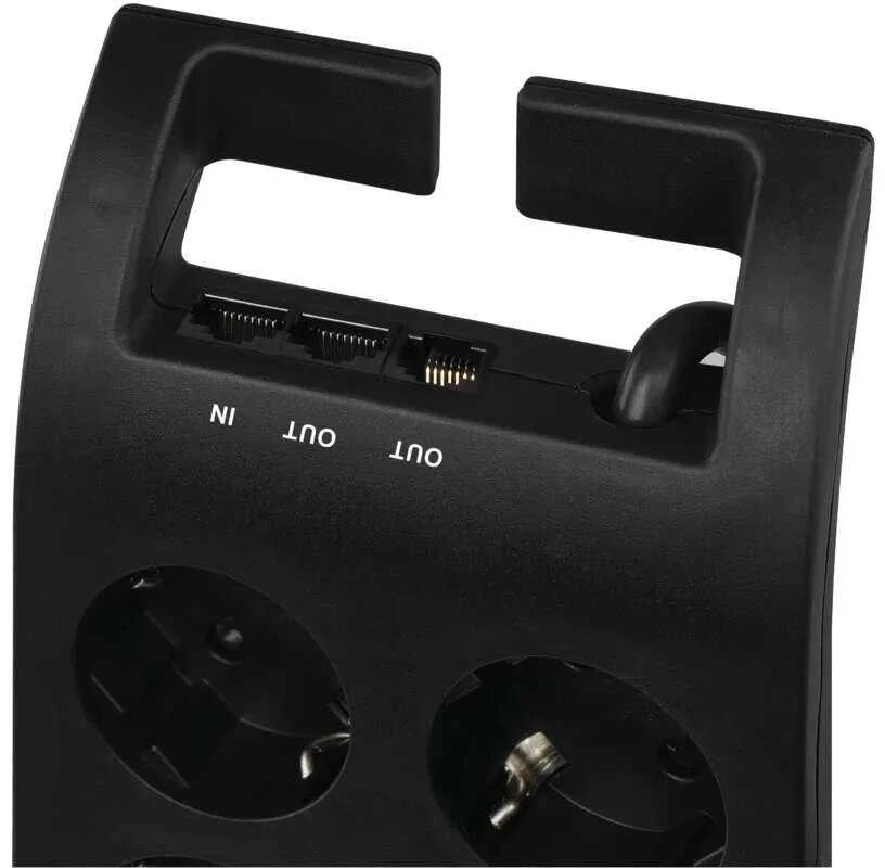 Ilgiklis su apsauga nuo viršįtampių (1800J) 8 lizdų, 3m, TV antenos (IEC), RJ45 apsaugos, juodas EMOS