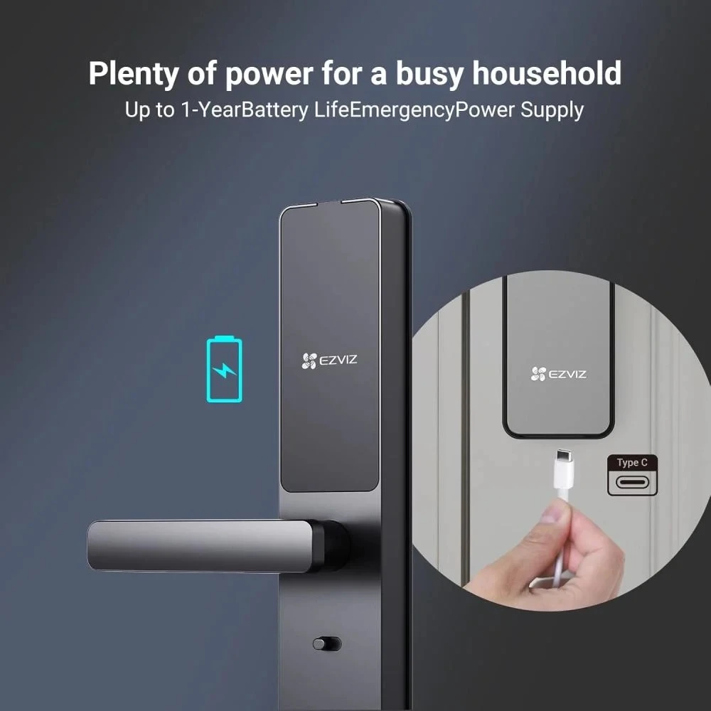 Išmani durų rankena EZVIZ, IP65, Wi-Fi 2.4GHz, SLIM, su slaptažodžiu, RFID, pirštų antspaudu