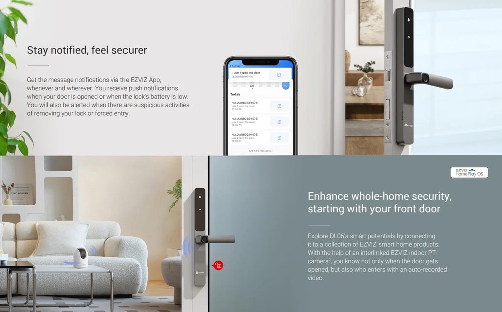 Išmani durų rankena EZVIZ, IP65, Wi-Fi 2.4GHz, SLIM, su slaptažodžiu, RFID, pirštų antspaudu