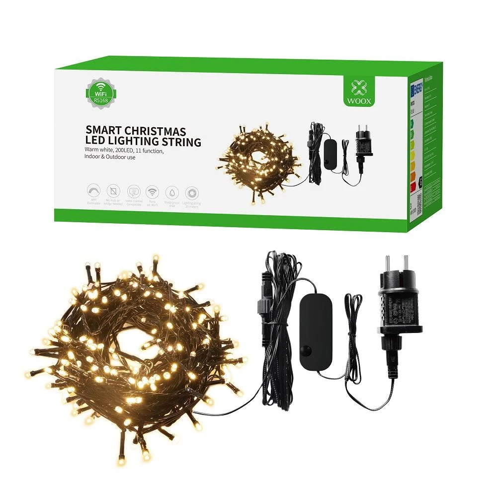 Išmani LED lauko girlianda, 230Vac, 20m, 200 x LED, šiltai balta 2500K, Wi-Fi, TUYA / Smart Life, WOOX