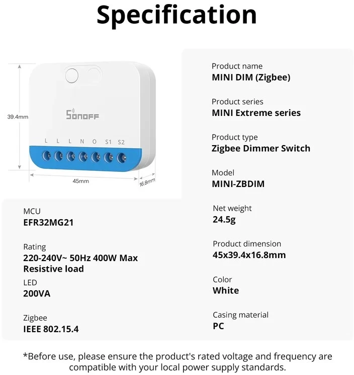 Sonoff Mini Extreme Dim išmanusis 1 kanalo Zigbee dimeris