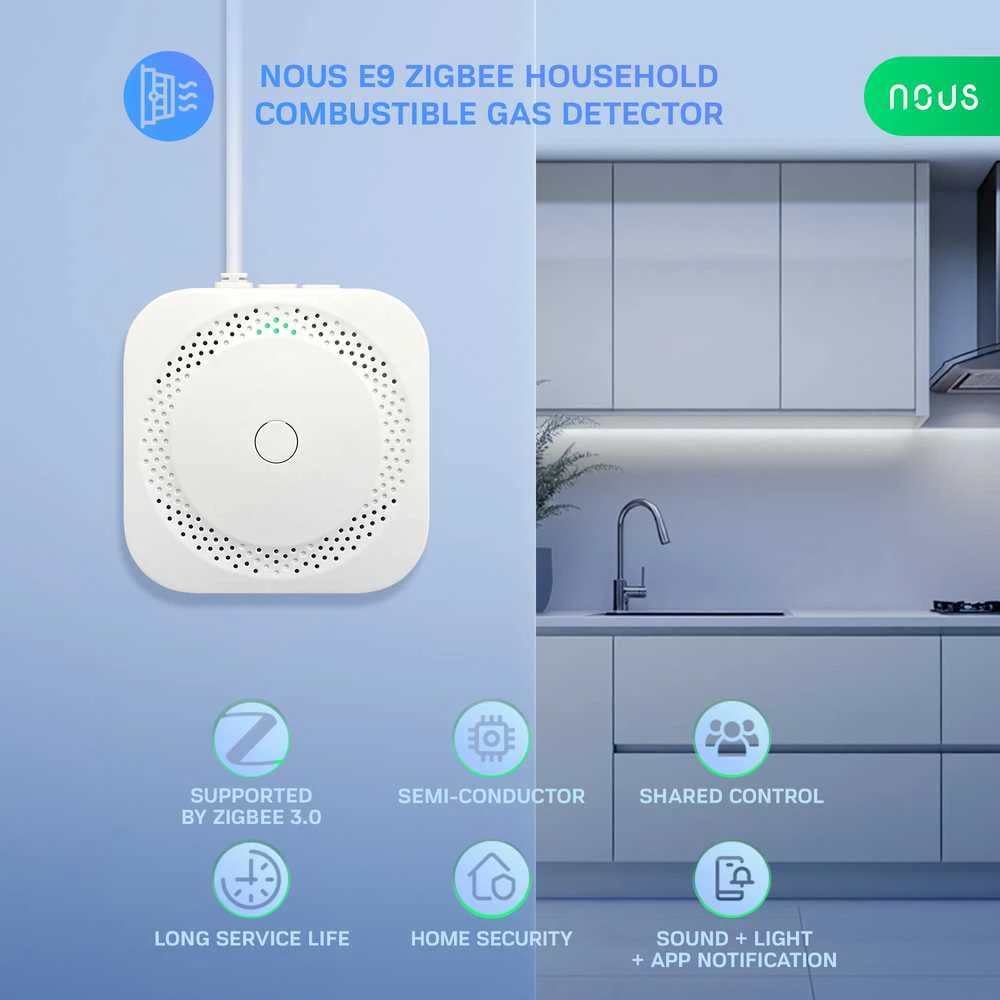 Išmanusis dujų nuotėkio jutiklis NOUS E9, ZigBee, TUYA