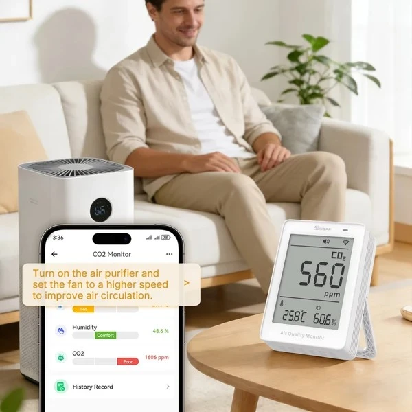 Sonoff AirGuard CO2 SAWF-08P Wifi temperatūros drėgmės ir CO2 sensorius, palaiko Matter