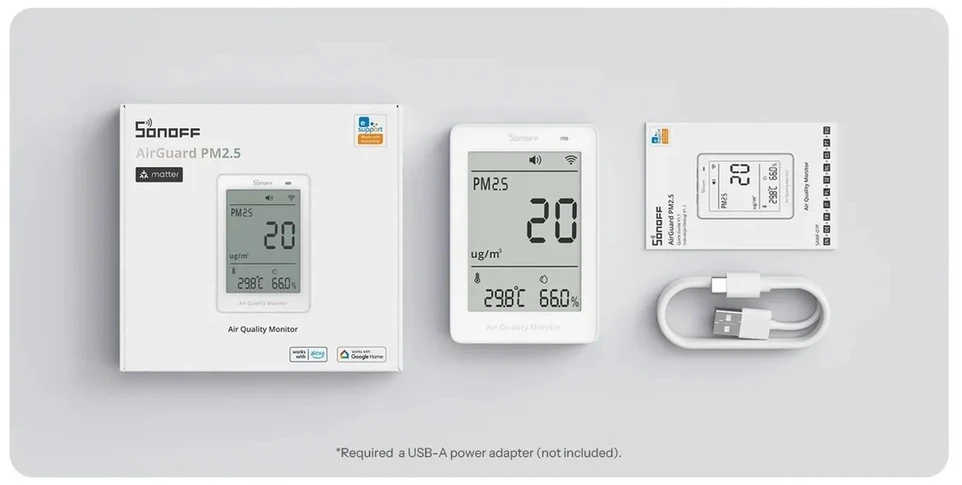Drėkintuvas Sonoff AirGuard PM2.5 Wi-Fi oro kokybės sensorius, palaiko Matter