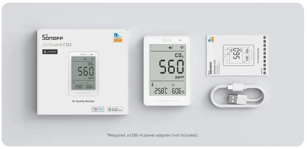 Sonoff AirGuard CO2 SAWF-08P Wifi temperatūros drėgmės ir CO2 sensorius, palaiko Matter