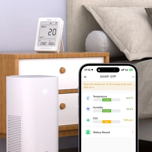 Drėkintuvas Sonoff AirGuard PM2.5 Wi-Fi oro kokybės sensorius, palaiko Matter