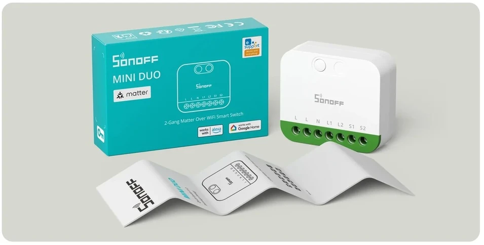 Sonoff Mini Duo 2 kanalų Wifi išmanioji relė, Matter