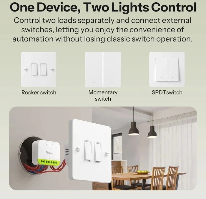 Sonoff Mini Duo 2 kanalų Zigbee 3.0 išmanioji relė