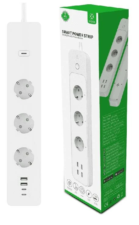 Išmanusis Wi-Fi ilgiklis, 3680W, su energijos matavimu, USB A + USB C, TUYA / Smart Life, WOOX