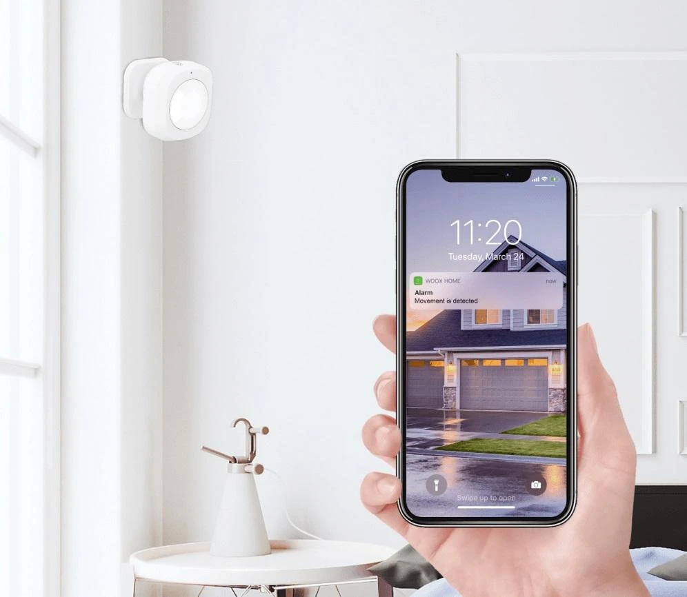 Išmanusis ZigBee TUYA bevielis patalpos PIR judesio jutiklis, 110°, WOOX