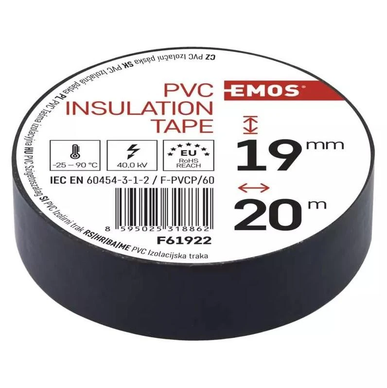 Izoliacinė juosta PVC 19mmx013mmx20m juoda F61922, EMOS