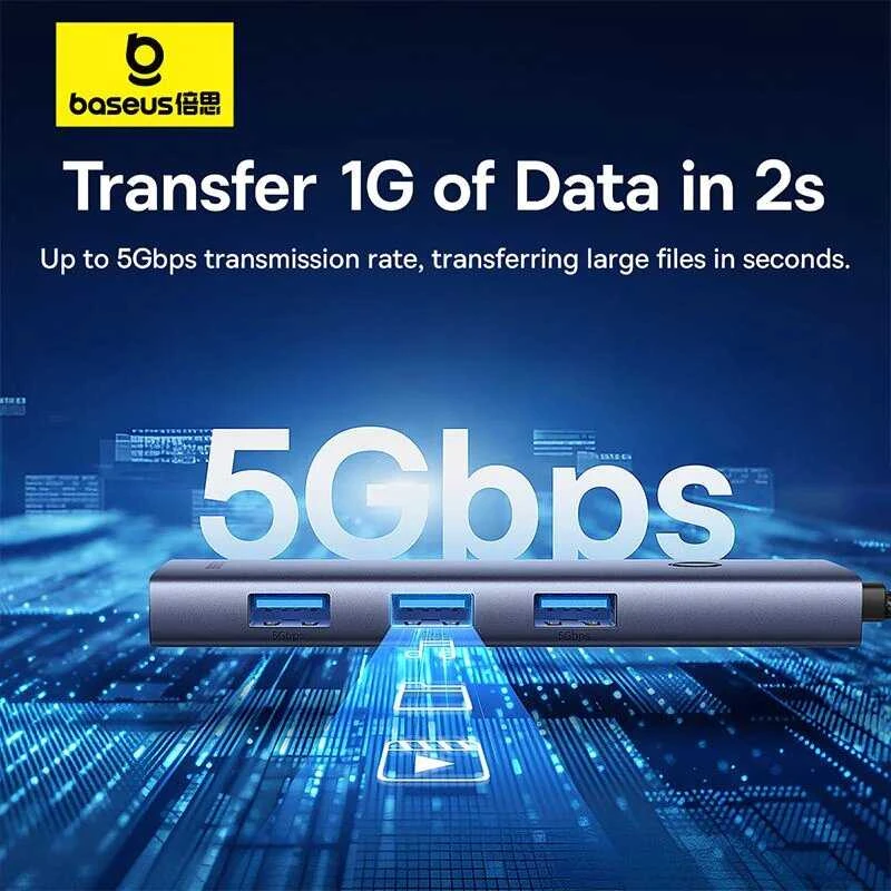 Hub 7in1 Baseus UltraJoy, USB-C – HDMI, 3xUSB 3.0, PD, SD/TF (pilka)