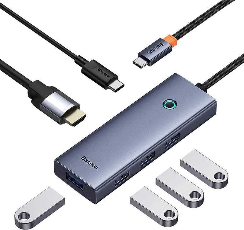 6in1 šakotuvas Baseus UltraJoy USB-C per HDMI4K@60Hz+4xUSB 3.0+PD - pilka